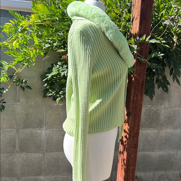 Wild Fable Light Green Cardigan with Faux Fur Collar - Picture 3 of 6
